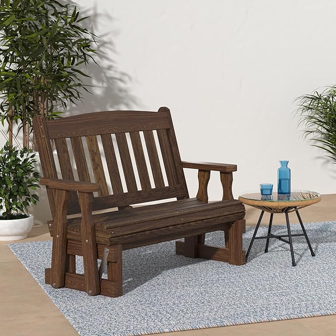 Amish Casual Heavy Duty 800 Lb Mission Pressure Treated Porch Glider (4 Foot, Dark Walnut Stain) - Photo 2