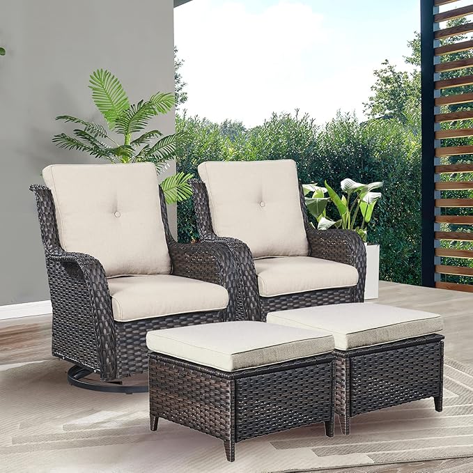 Rilyson Wicker Patio Furniture Set - 4 Piece Rattan Outdoor Sectional Conversation Sets with 2 Swivel Rocking Chairs - Photo 7