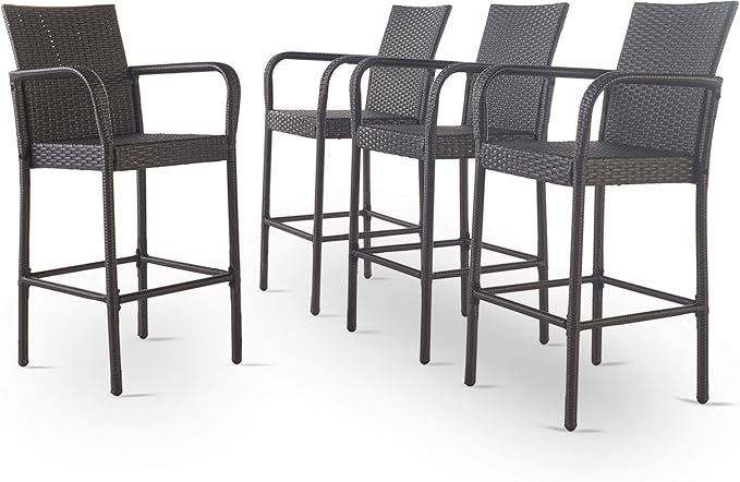 Christopher Knight Home Delfina Outdoor Wicker Barstools, 4-Pcs Set, Grey - Photo 1