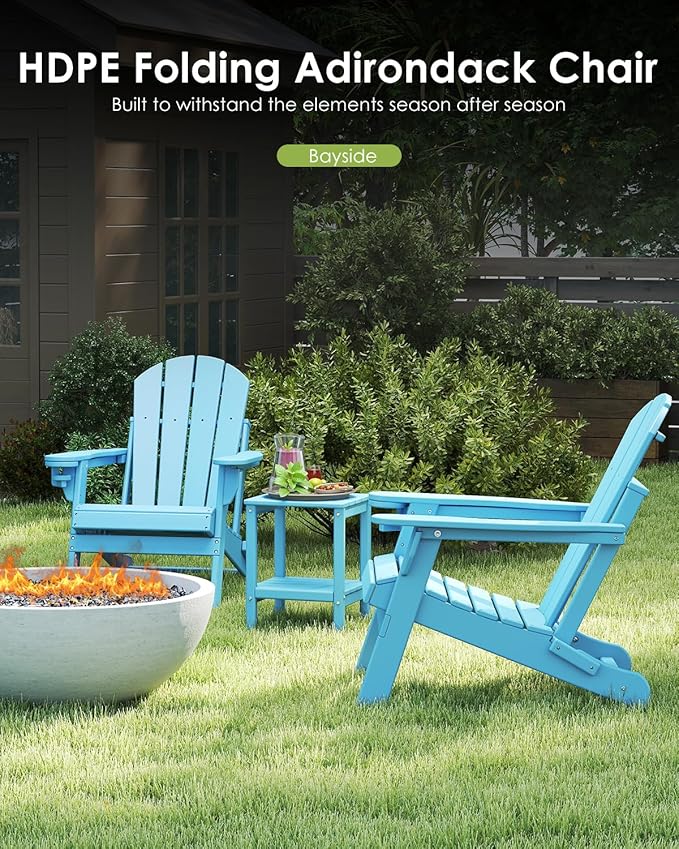 GREENVINES Folding-Adirondack-Chairs-Set-of-6 | HDPE Plastic | Fire Pit Chair | All Weather | Cup Holder | Arctic | for Deck Backyard Patio Outdoor Garden