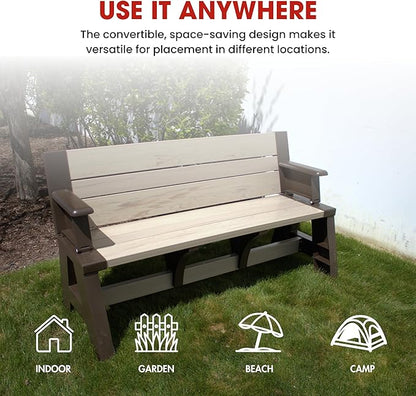 Convert-a-Bench Gen 1 2-in-1 Outdoor Convertible Bench to Picnic Table | Space-Saving, Weather-Resistant Patio Furniture for Yard Deck Garden | Easy Assembly & Durable - 1 bench/Order, Mocha Driftwood