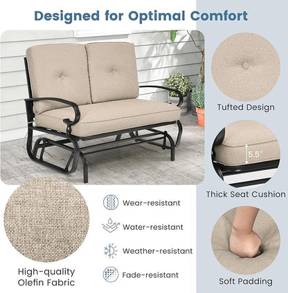 Tangkula Outdoor Swing Glider Chair, Patio Glider Bench for 2 Persons, Outdoor Rocking Loveseat with Steel Frame & Comfortable Cushions for Garden, Porch, Balcony, Poolside (Beige)