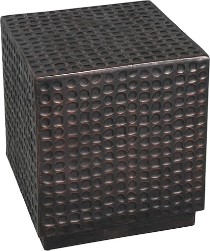 Christopher Knight Home Jeanie Outdoor Side Table Lightweight Concrete, Patio End Table Cube, MGO Fluted Coffee Table for Outside, Garden, Backyard, Poolside Accent Table, Dark Brown Copper