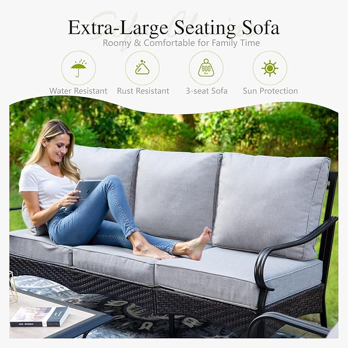 Sophia & William Patio Furniture Set, 4 Piece Metal Outdoor Conversation Set with 3-Seater Outdoor Couch, 2 Sofa Chairs - Photo 3