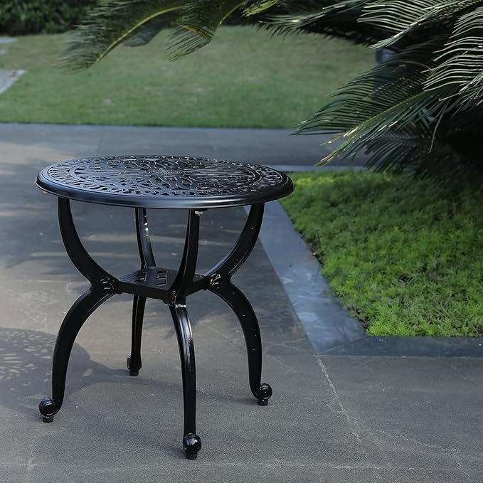 Cast Aluminum Outdoor Side Table, All Weather Round Small Coffee Table for Patio,Park,Lawn,Yard (18.5" Black) - Photo 2