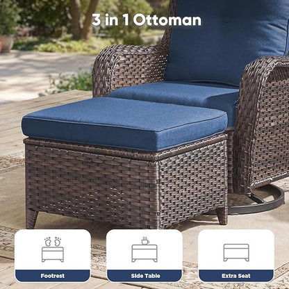 Belord 6 Piece Wicker Patio Furniture Set, Outdoor Swivel Rocker Chairs Set of 2 with Ottomans and Loveseat, All Weather Patio Conversation Furniture Set, for Pool,Yard,SunroomBrown Wicker/Blue