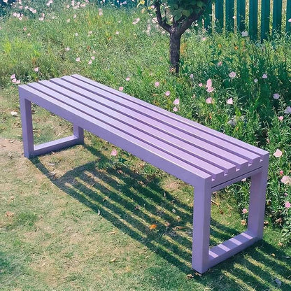 Outdoor Metal Backless Bench 3.3/3.9/4.9/5.9ft Weatherproof Heavy Duty Patio Benches Porch Seating 2-Person Dining Benches Garden Metal Bench Multifunctional Slat Furniture Chair(Purple,5.9ft)