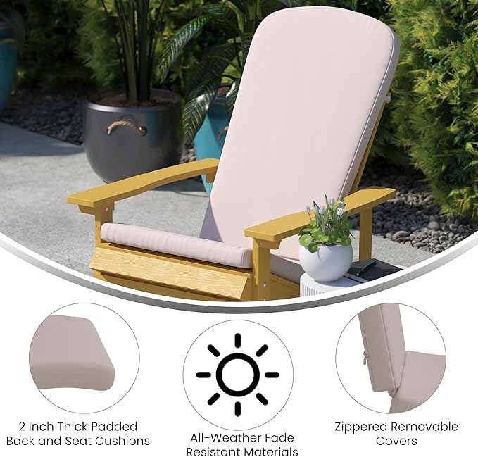 Flash Furniture Charlestown Folding Adirondack Chairs Poly Resin Frame-All-Weather Cushions-Indoor/Outdoor Use, Set of 2, Black/Cream