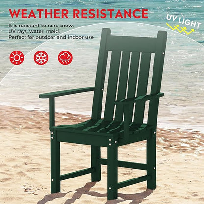 Costaelm Patio Dining Chairs, Plastic Outdoor Adirondack Chair with Arm, HDPE Poly Lumber, Waterproof Restaurant Bistro Dining Chair for Outside Porch Backyard Garden, Dark Green