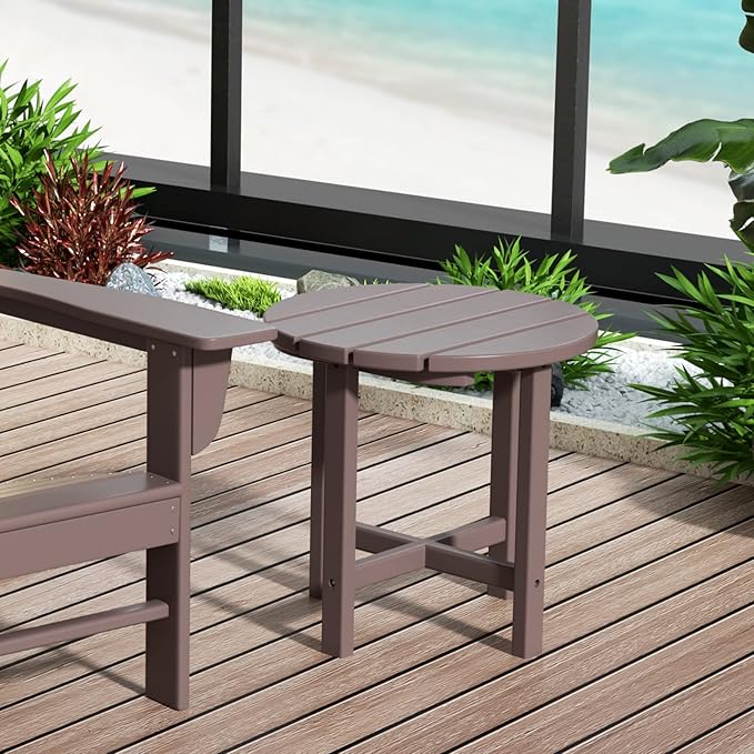 WestinTrends Dylan Adirondack Round Outdoor Side Table, Dark Brown