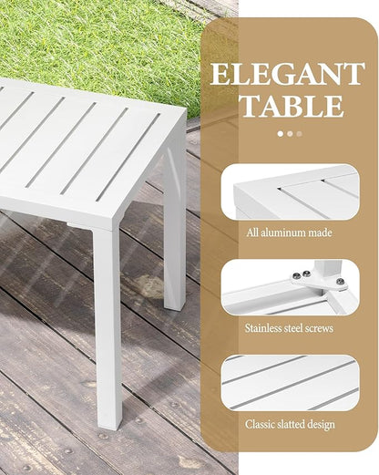 Crestlive Products Outdoor Side Table Set of 2, Aluminum Rectangular Side/End Table, Small Patio Coffee Bistro Table for Outdoor Indoor (White)