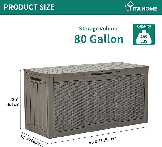 YITAHOME 80 Gallon Outdoor Storage Box, Large Water Resistant Resin Deck Box - Photo 6
