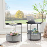 VECELO Round Side/End Table with Fabric Storage Basket，Metal Anti-Rust and Waterproof Small Bedside Nightstand with - Photo 6