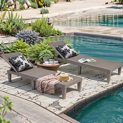Outdoor Chaise Lounge Set of 4,Lightweight Patio Chairs,Waterproof Sun Loungers Chair Outdoor,5-Positions Adjustable Pool Lounge Chair for Garden Beach Patio Poolside Lawn and Deck,Striped Grey
