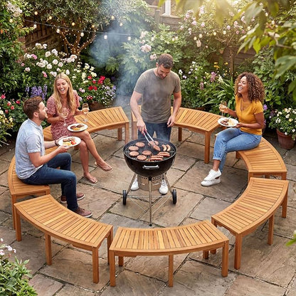Tangkula Outdoor Curved Bench, Acacia Wood Fire Pit Bench w/Slatted Seat, Patio Backless 2-Person Seating for Porch, Yard, Garden, 800 LBS Max Load, Oil Painted (2, 45")