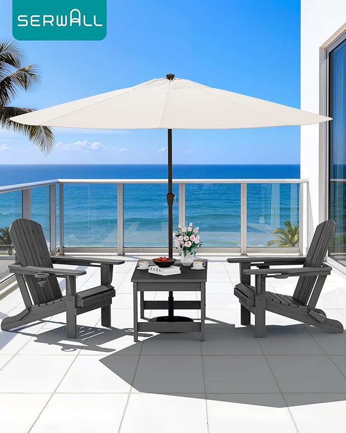SERWALL Outdoor Coffee Table with 1.69" Umbrella Hole, HDPE Patio Coffee Table for Outside, Rectangle, Gray - Photo 9