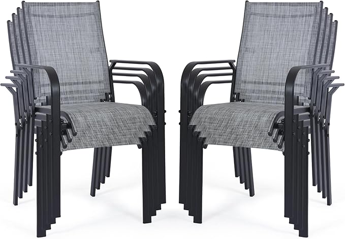 Patio Chairs Set of 8, Outdoor Dining Chairs High Back, All-Weather Padded Textilene Chair for Lawn Porch Garden - Photo 1