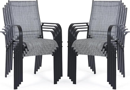 Patio Chairs Set of 8, Outdoor Dining Chairs High Back, All-Weather Padded Textilene Chair for Lawn Porch Garden,Grey(8 PCS)