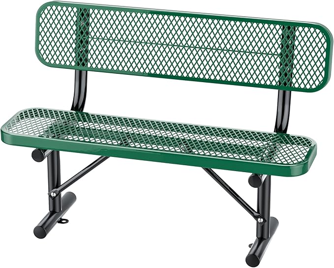 4FT/48INCH Heavy Duty Metal Park Bench for Outside, Outdoor Garden Benches with Backrest & Portable Frame, Expanded Metal Mesh Bench for Shopping Malls, Lawn, Park, Deck, Patio, Porch, Green