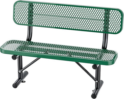 Outdoor Garden Bench, Cast Iron Metal Frame Patio Park Bench with Backrest, Portable Expanded Metal Black Bench, Commercial-Grade Outdoor Seating for Lawn, Patio, Park, Yard, Garden (Green, 4FT/48'')