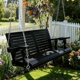 Wooden Porch Swing 2-Seater, High Backrest and Deep Seat, Bench Swing with Cupholders, Hanging Chains and 7mm Springs - Photo 2