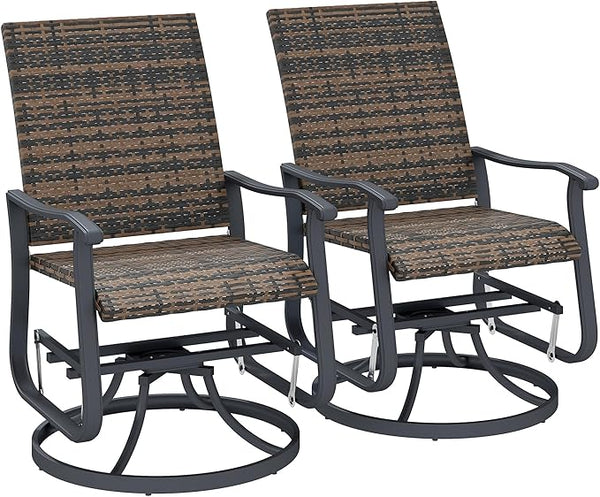 Outsunny Patio Glider Chair Set of 2, Wicker Rattan Outdoor Swivel Chair with Steel Frame, High Back, Armrests - Photo 1
