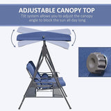 Outsunny 2-Person Patio Swing Bench with Adjustable Shade Canopy, Soft Cushions, Throw Pillows and Tray, Dark Blue - Photo 3