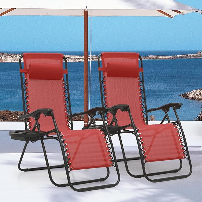 MoNiBloom Zero Gravity Chair Outdoor Folding Patio Lounge Chair for Outside Reclining Lawn Chair Recliner Beach Chair for Adults, Maroon