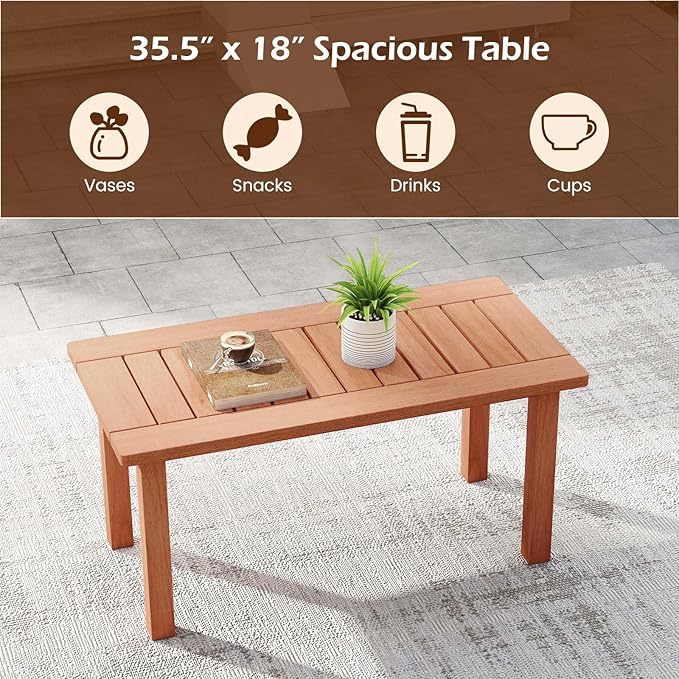 RELAX4LIFE Wood Outdoor Coffee Table - 35.5’’ Rectangular Small Patio Table with Slatted Tabletop, Indoor Outdoor Wooden Furniture for Outside Deck Poolside Backyard Garden Porch (Natural)