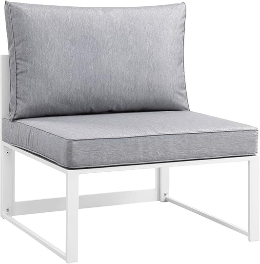 Modway Fortuna Aluminum Outdoor Patio Armless Chair in White Gray