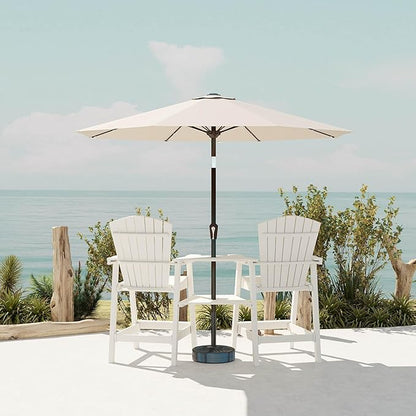 White HDPE Tall Adirondack Chair Set of 2 with Beige 9FT Patio Umbrella, All-Weather Outdoor Bar Height Chairs with Trays & Umbrella Hole for Garden, Balcony, Lawn