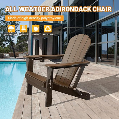 Adirondack Chair, Plastic Adirondack Chairs, HDPE Adirondack Chair, Folding Adirondack Chairs,Outdoor Chairs with Cup Holder for Lawn Patio Deck Fire Pit -Brown