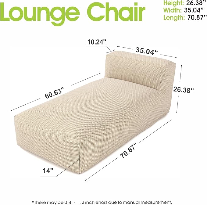 Dineli Outside Chaise Lounge Chairs Bed Lounger Outdoor Couch Sofa for Pool Comfy Patio Furniture Foam Filling Bean Bed Chair Lazy Sofa for Outside, Water-Resistant Sunbed (Light Orange, 70'' Length)