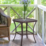 Outdoor Patio Side Table Small Brown Wicker Rattan End Table for Outside Storage Coffee Table with Poly Lumber Table - Photo 4