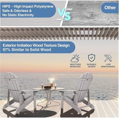 Adirondack Chairs Set of 4, All Weather Resistant Plastic Chairs with Cup Holder, 5 Easy Steps to Install, Outdoor Chairs for Patio, Garden, Backyard Deck, Lawn, Fire Pit - Grey