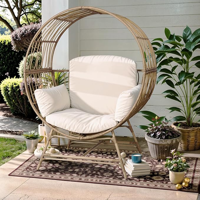 Fancyango Egg Chair Outdoor Indoor, Oversized Rattan Chair with Thicken Cushion - Photo 1