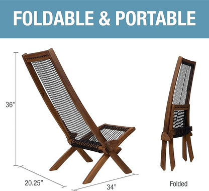 CleverMade Tamarack Folding Rope Chair - Foldable Outdoor Low Profile Wood Lounge Chair for the Patio, Backyard, and Deck, No Assembly Required
