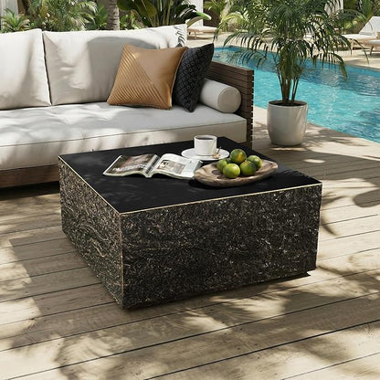 UPHA 28" Square Outdoor Coffee Table, Modern Hollow Concrete Patio Table, Small Minimalist Low Accent Table for Living Room, Balcony, Deck, Backyard, Bronze