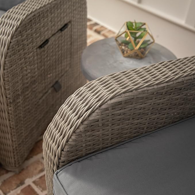 Flash Furniture Nemo Indoor/Outdoor Patio Wicker Rattan Recliner, Lounge Chair with Flip-Up Side Table, Set of 2, Gray