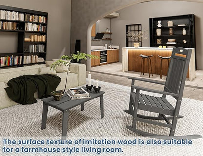 Wood Texture Outdoor Coffee Table, 35" x 18.2" Poly Lumber Patio Coffee Table, All Weather Adirondack Outdoor Table for Balcony, Garden, Indoor or Outdoor, Slate Gray Slate Gray