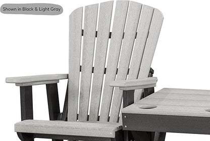 DutchCrafters Slat Fan Back Double Poly Adirondack Glider Outdoor Patio Chairs with Center Table (White & Weatherwood)