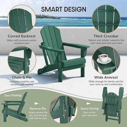 WestinTrends Malibu Malibu Outdoor Folding Poly Adirondack Chair (Set of 8), Dark Green