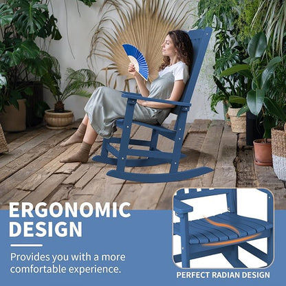 Outdoor Rocking Chair, Oversized All Weather High Back Porch Rocker, Patio Rockers for Outside
