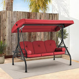 HOMREST 3 Seat Outdoor Porch Swing with Adjustable Canopy, Convertible Patio Swing Bed with Stand - Photo 8
