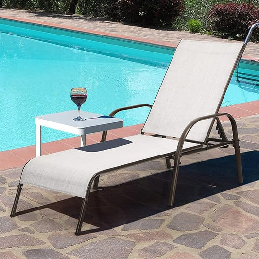 Tangkula Lounge Chair Outdoor, Patio Chaise Lounge with Adjustable Backrest, Reclining Pool Lounge Chair for Outside with Heavy Duty Steel Frame, Suitable for Beach, Yard, Balcony, Poolside