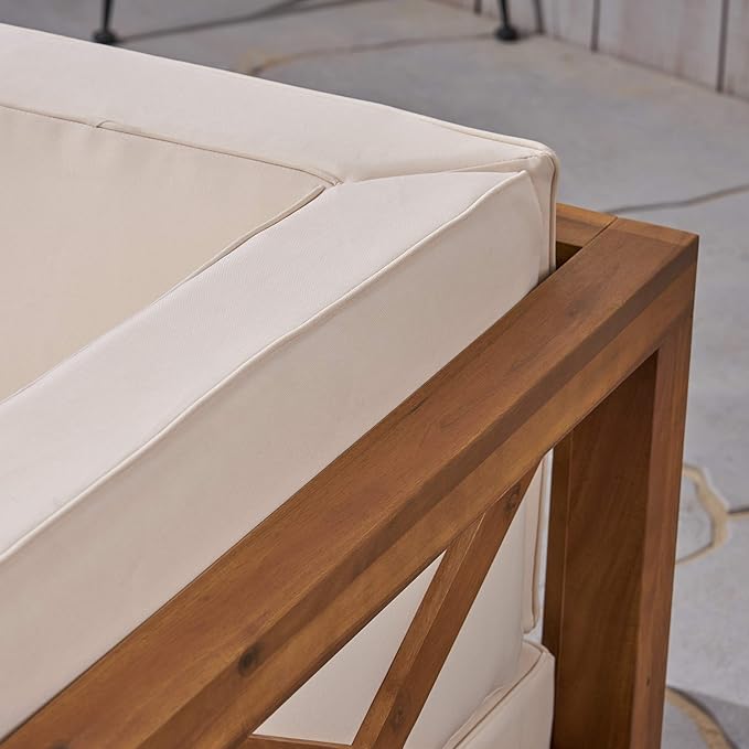 GDFStudio Outdoor Sectional Loveseat Set | 2-Seater | Acacia Wood | Water-Resistant Cushions | Teak and Beige - Photo 5