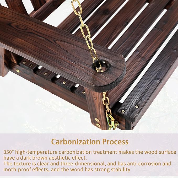 Anraja Wooden Porch Swing 2-Seater Bench Swing with Hanging Chains Heavy Duty 800 LBS for Outdoor Patio Garden Yard - Photo 6