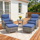 Luxury Outdoor Swivel Rocker Patio Chairs Set of 5, High Back Patio Chairs with Side Table & 6" Thick Cushions, Ottomans - Photo 1