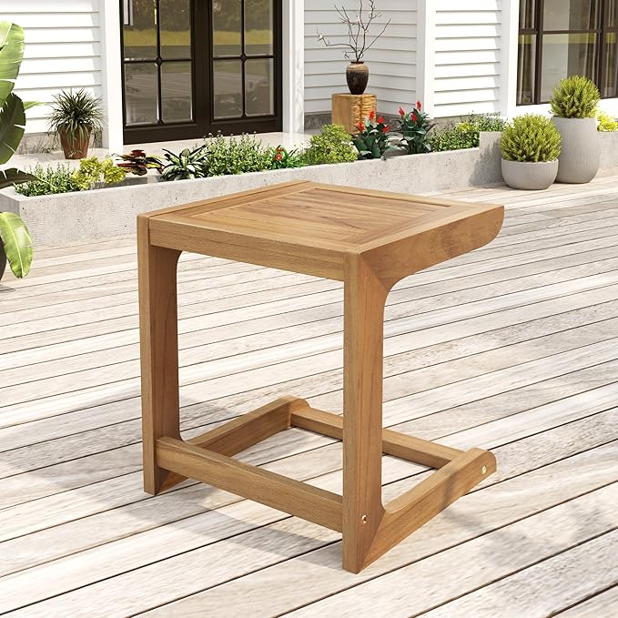 Christopher Knight Home Dessa Outdoor Side Table, Acacia Wood End Table, C Shape Small Coffee Table - Photo 4