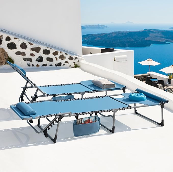 NUU GARDEN Folding Chaise Lounge Chair, Adjustable 5 Position Recliner with Face Hole and Pillow - Photo 2